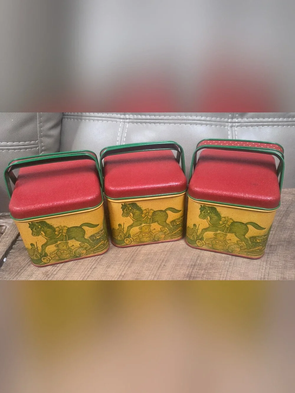 Vintage Potpourri Press Toy Basket Tin Set of 3, 1980s Retro Circus Train B1N